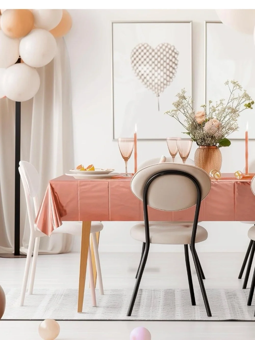 Rose Gold Party Tablecloth & Decor Set